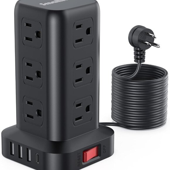 15FT USB C Power Strip Surge Protector Tower Mini Power Strip Tower Travel 12 A